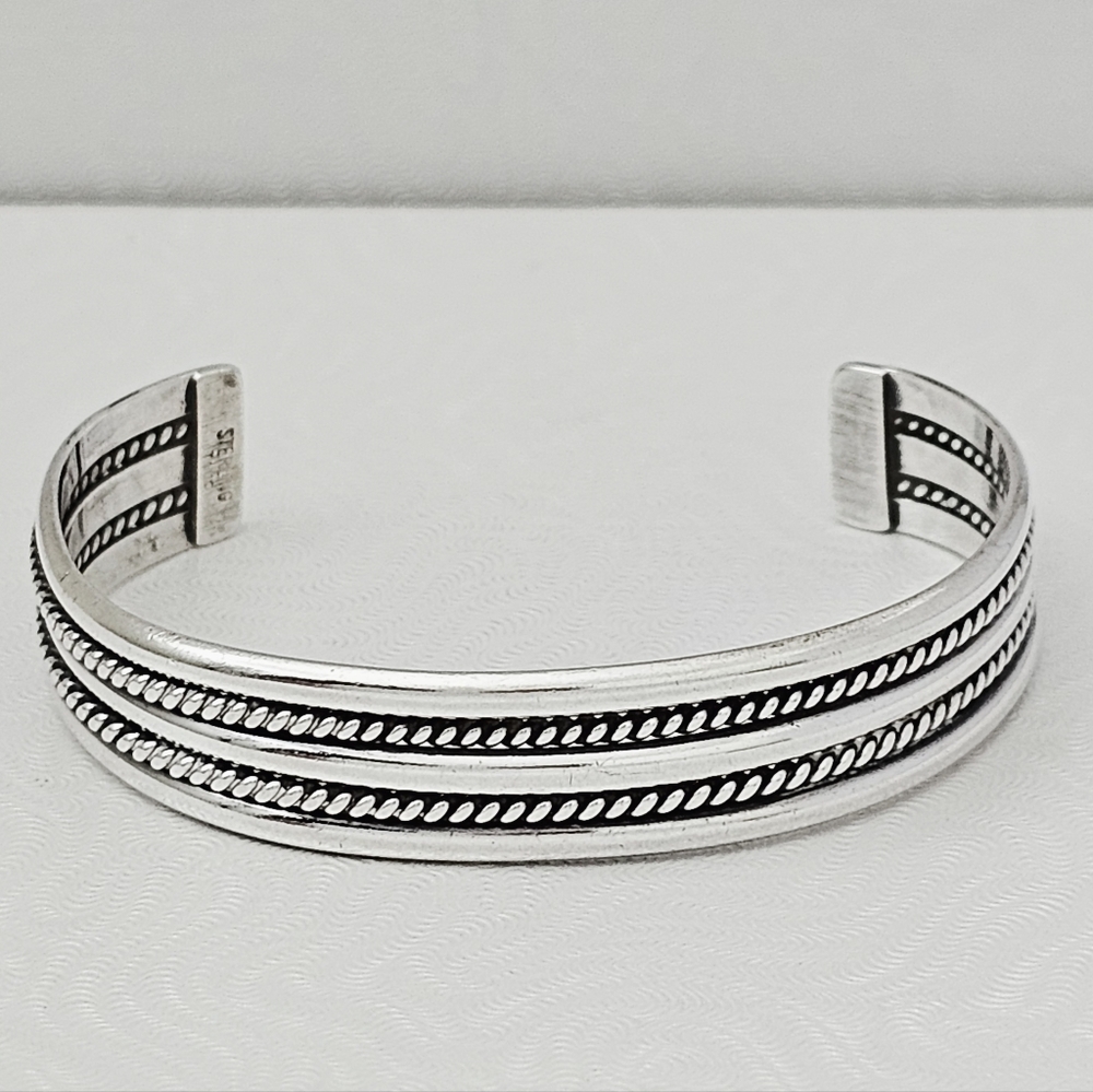 Vintage Tahe Sterling Silver Navajo Double Twisted Rope Cuff Bracelet 25g